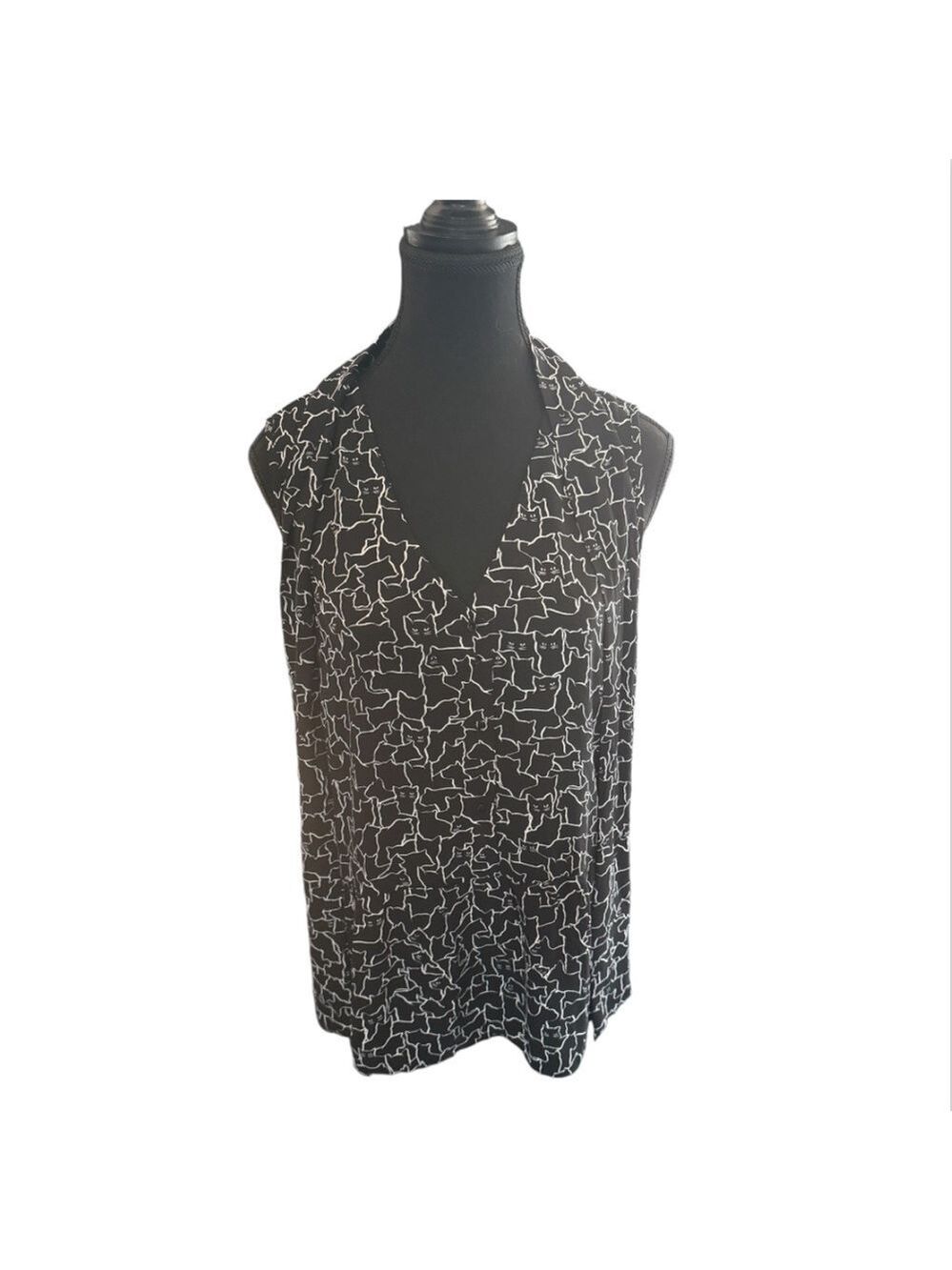 RW&CO. Black cat print blouse with attached necktie Size L